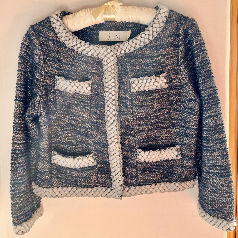 Chanel style crop jacket with bead trim
